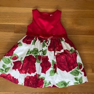 JANIE AND JACK Crimson Rose Sateen Dress; 12-18 months. EUC